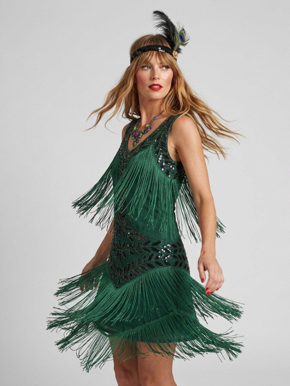 Flapper Dress Sequins Fringe THREE PIECE Halloween Costume Green Party Dress